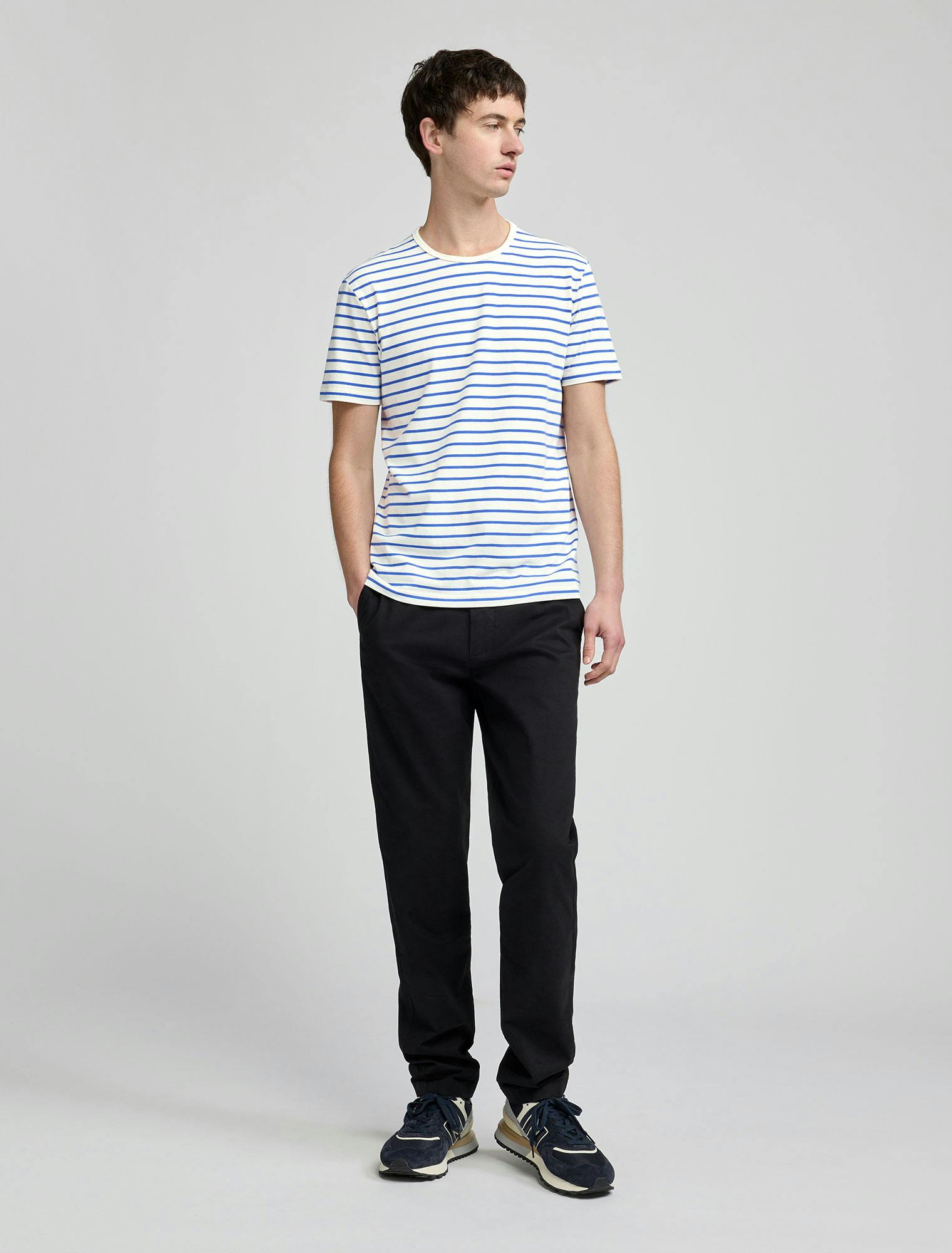 Men's Riviera Striped T-Shirt - Cream & Royal Blue Stripe