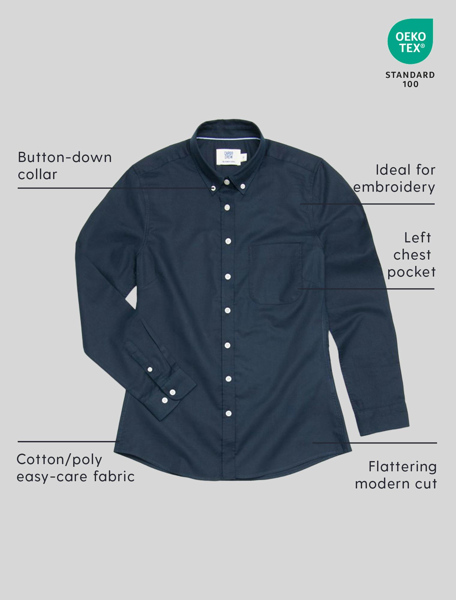 Men's Smith Long Sleeve Oxford Shirt - Navy Blue with White Buttons