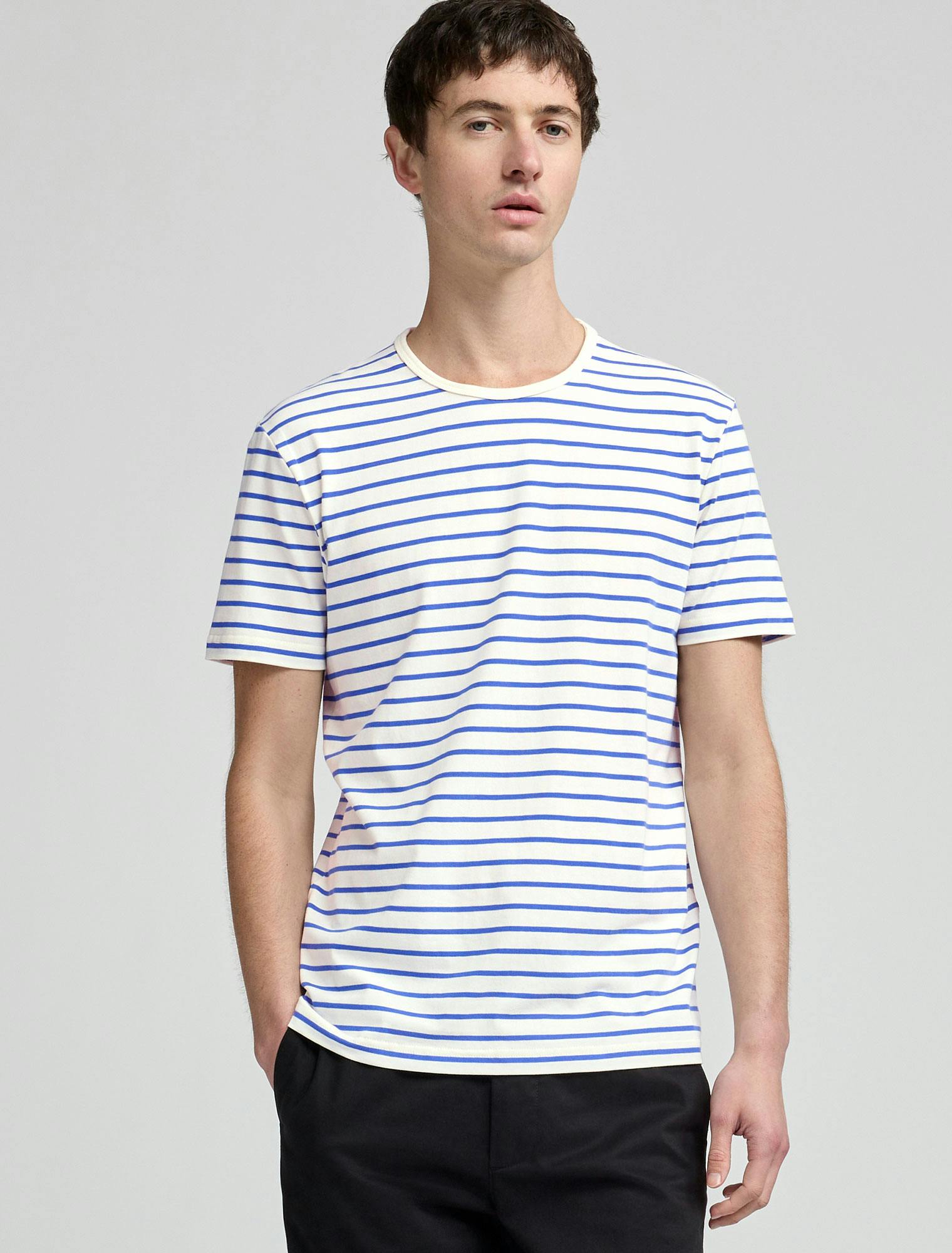 Men's Riviera Striped T-Shirt - Cream & Royal Blue Stripe
