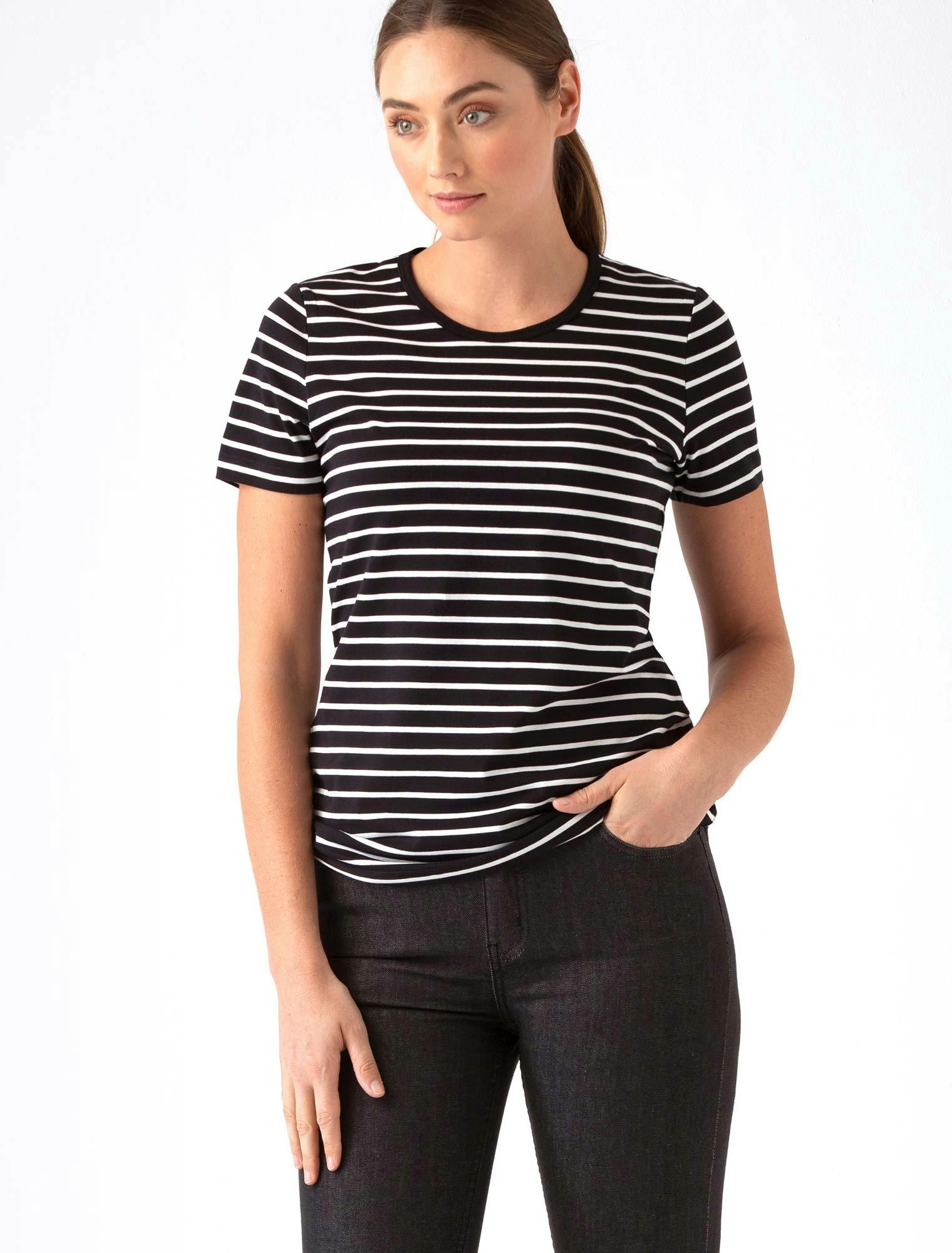Women's Riviera Striped T-Shirt - Black & White Stripe