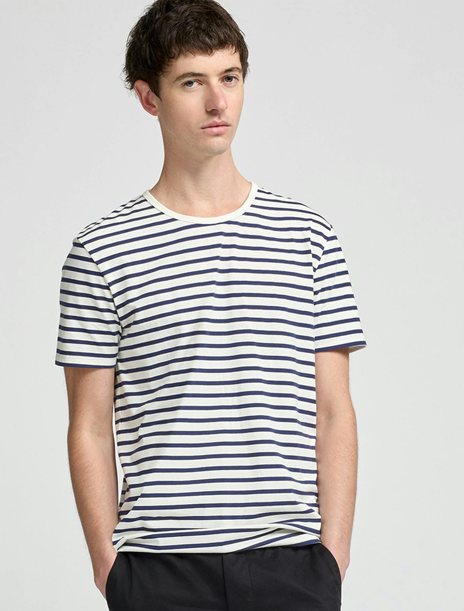 Men's White and Navy Striped T-Shirt - Premium Striped Tee